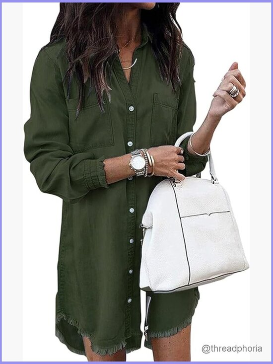 Dresses & Skirts - Denim Shirt Dress Long Sleeve Button Down Casual Tunic Top